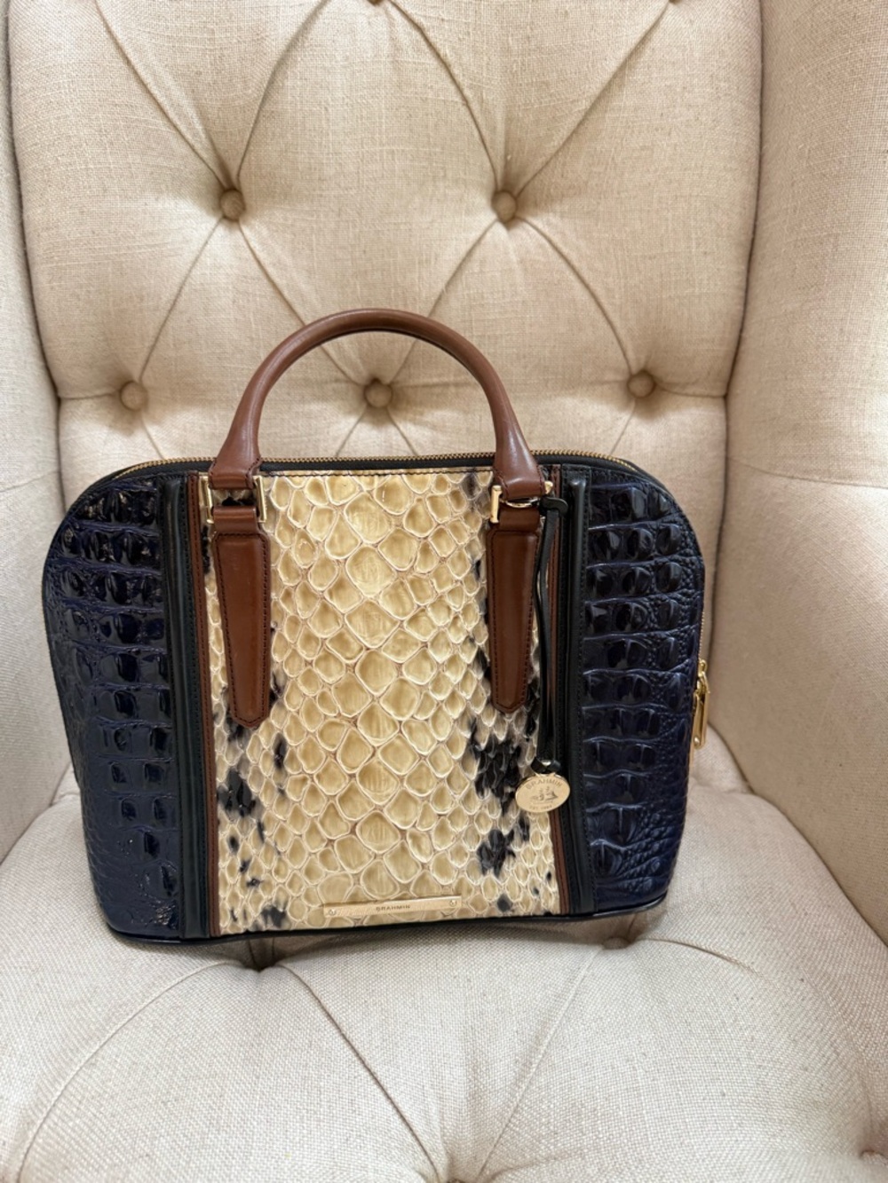 Brahmin Juliette Satchel Poppy Seed Allendale Croc Embossed Leather Bag - Picture 2 of 11